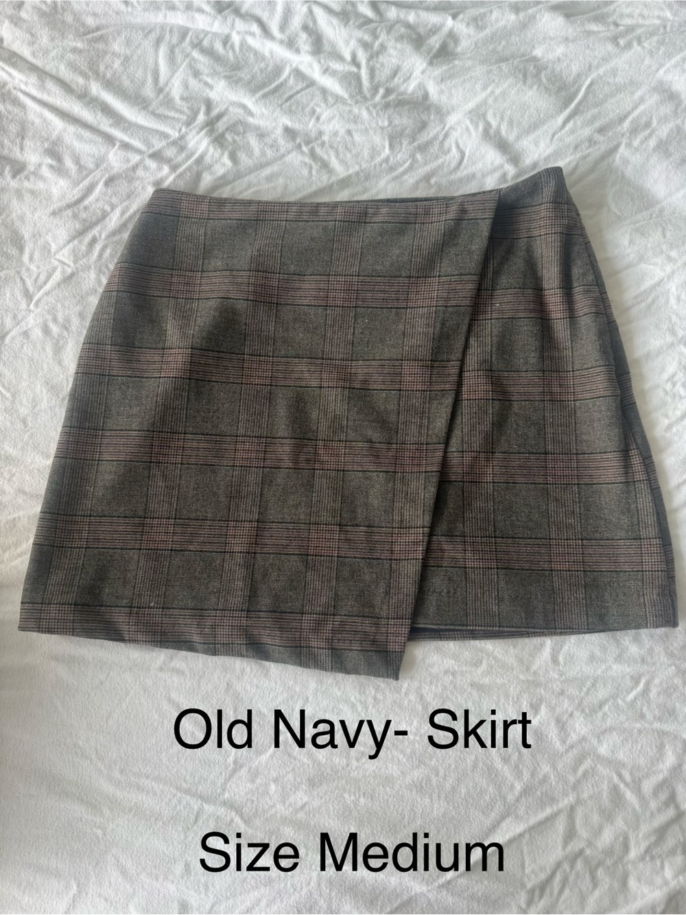 Old Navy Brown Plaid Wrap-Style Mini Skirt with Pink Accents